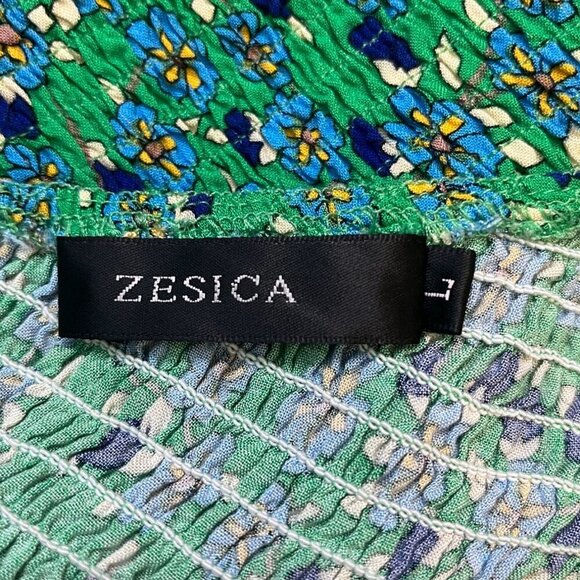 ZESICA One-Shoulder Green Floral Midi Dress Smocked Bodice & Flowy Tiered Skirt - Picture 12 of 13